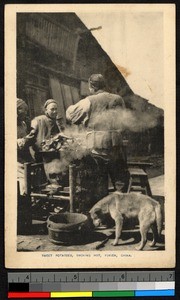 Men cooking sweet potatoes, Fujian, China, ca.1920-1937