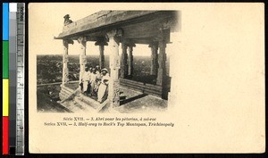 Missionary and indigenous people on a hiking trip, Tiruchchirappalli, India, ca.1920-1940