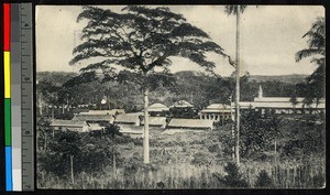 Elevated view of mission buildings, Congo, ca.1920-1940