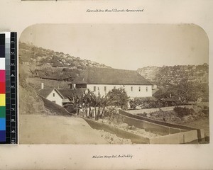 View of mission hospital and grounds on outskirts of town, Analakely, Madagascar, ca. 1865-1885