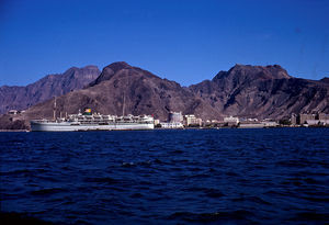 Aden, South Arabia. Cruise ship in Steamer Point 1965