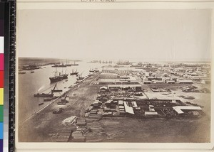 View of ships in the Suez canal, Port Said, Egypt, ca. 1870