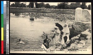 Nuns and boys by a sacred pond, Chhindwara, India, ca.1920-1940