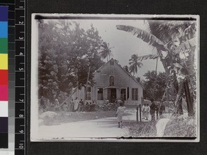 View of congregation outside church, Jamaica, ca. 1920