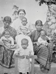 Arcot, South India.The orphanage at Siloam, Tirukoilur. Missionary Helga Ramlau with the cowork