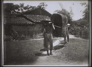 How a sedan chair is carried. Especially when going upwards it is constantly swaying, and one can easily become sea-sick