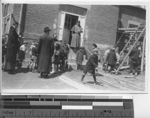 Building a shelter at the Academy at Dalian, China, 1931