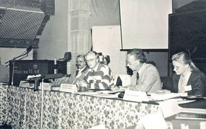 Kathmandu, Nepal. November 1992. The UMN Board Meeting. From left to right: Vice President Rona