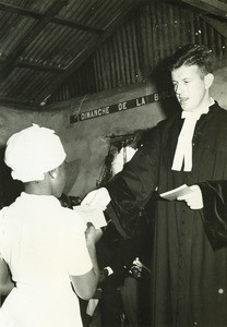 Reverend Schaaf giving a Gospel, in Cameroon