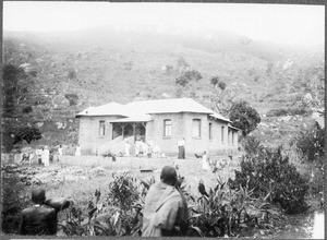 Travel party at the mission house, Mbaga, Tanzania, ca.1911-1914