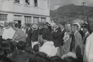 Arrival of Rev. Bonzon in Papeete on 29th June 1956. Welcomed with pupils' songs