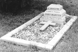 Pakistan, Mardan, Peshawar Diocese, 1990. The grave monument of 7 years old John Martyn, son of