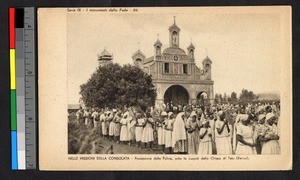 Procession bearing palms outside of the church at Tetu, Kenya, ca.1920-1940