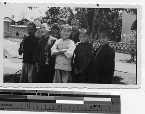 Boys studying the doctrine at Luoding, China, 1937