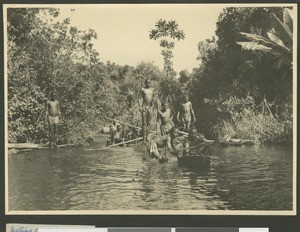 School boys bathing in the river, Chogoria, Kenya, 1948