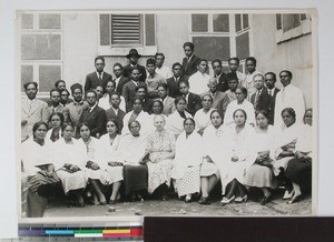 Karen Schaanning with her former students at Ambatovinaky, Antananarivo, Madagascar, ca.1939