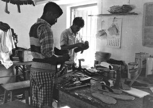 Danish Bangladesh Leprosy Mission/DBLM. From the shoemaker's workshop at Nilphamari Hospital, 1