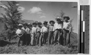 Group portrait of boys wearing hats, Guatemala, ca. 1947