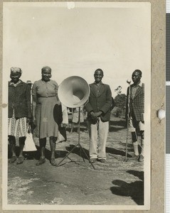 Loudspeaker for evangelical meeting, Eastern province, Kenya, 1951