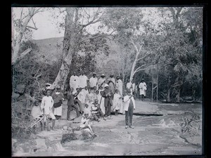 Governor Ramaniraka on an outing with a group of people, Ihosy, Madagascar, ca.1893