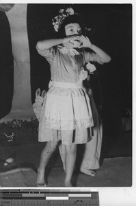 A Japanese girl in a play at Japanese Mission at Fushun, China, 1941