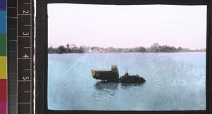 Missionary bullock cart in water-logged country, Myanmar, ca. 1930s