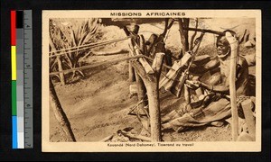 Man weaving on a loom, Benin, ca.1954