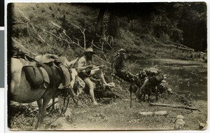 Hermann Bahlburg resting near a river, Ethiopia, 1929