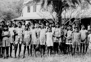 East Jeypore, Orissa, India, 22/04/1975. The entire group of girls in front of Rayagada Girls