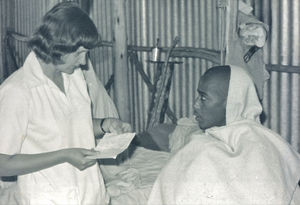 Ethiopia, the Bale Province. Nurse Helene Olesen on a ward round at Melka Oda. Autumn 1979. (Us