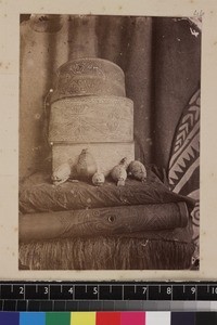 Still life of ceremonial items, Papua New Guinea, ca. 1890