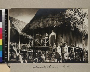 Group outside students' house, Boku, Papua New Guinea, ca. 1908-1910