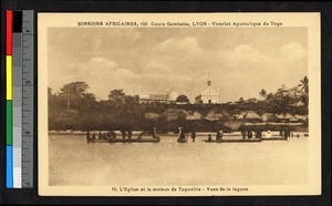 View of mission from the lake, Togo, Africa, ca. 1920-1940