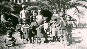 Isolated group of children in the leper-house of Manankavaly, in Madagascar