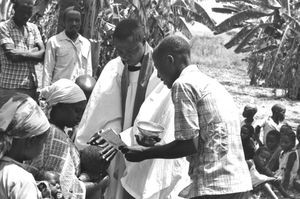 ELCT, Karagwe Diocese, Tanzania. African Baptism Service, the Bushangaro area, 1980