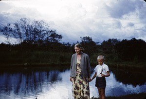 Else and Arne Heggheim by a lake, Cameroon, 1960-1968