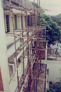 Tamil Nadu, South India. Scaffolding for construction of the new 3rd floor of the Women Student