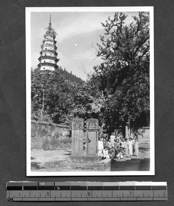 Shantung Christian University students on retreat in countryside, Shandong, China, 1936