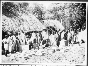 A batch of school equipment being unpacked, Gonja, Tanzania, ca. 1927-1938