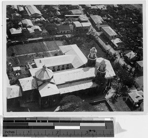 Aerial view of Malabon Normal School and St. Bartholomew's Church, Malabon, Philippines, March 7, 1927