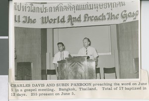 Charles Davis and Subin Panboon preaching, Bangok, thailand, ca. 1960-1969