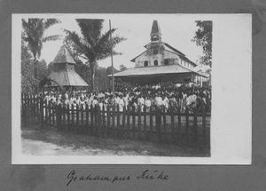 Assam, Nordindien. Den nye Grahampur Kirke, bygget af Otto Skat Petersen og indviet af Paul Olav Bodding, 6. december 1914