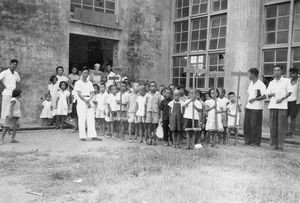 Taiwan Lutheran Bible Institute, Kaohsiung, ca. 1952. Sunday School outside the room for church