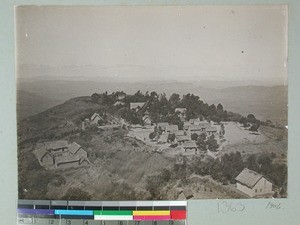 Distant view of village on the mountain, Midongy, Madagascar, 1906