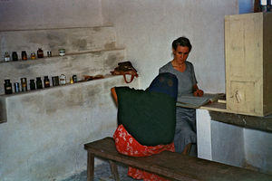 Missionary/Nurse Emsy Nielsen in the Clinic in Zingabar, Mukalla, Aden, 1963