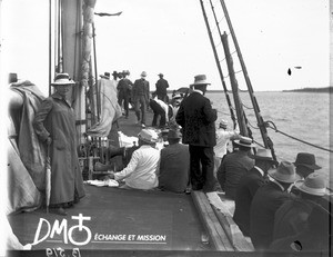 Group of people on the deck of a ship, South Africa, ca. 1896-1911