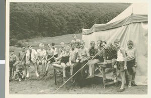 German Children at a Summer Camp Site in Front of their Tent, Frankfurt, Germany, 1949