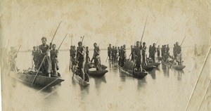 Canoes on the upper Zambezi, in Northern Rhodesia, Zambia