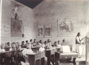 Students and teacher in classroom, Anlu, Hubei, China, ca. 1910