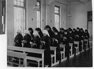 Sisters in chapel for prayers at Jiangmen, China, 1947